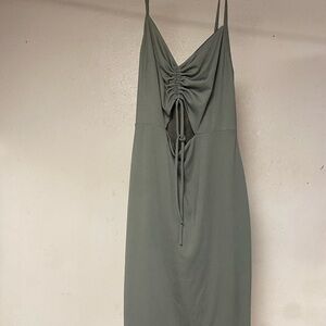 Chic Olive Green Ruched Mini Dress